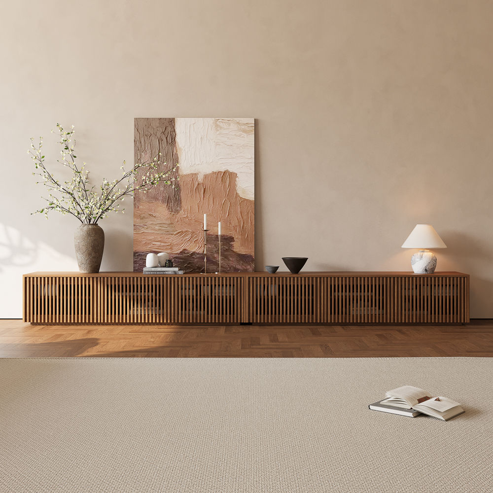On the Ground Walnut Color MDF TV Stands