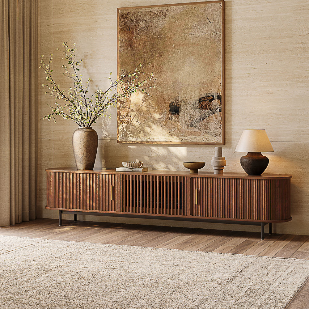 Solid Wood Walnut Color Red Oak Wood TV Stands