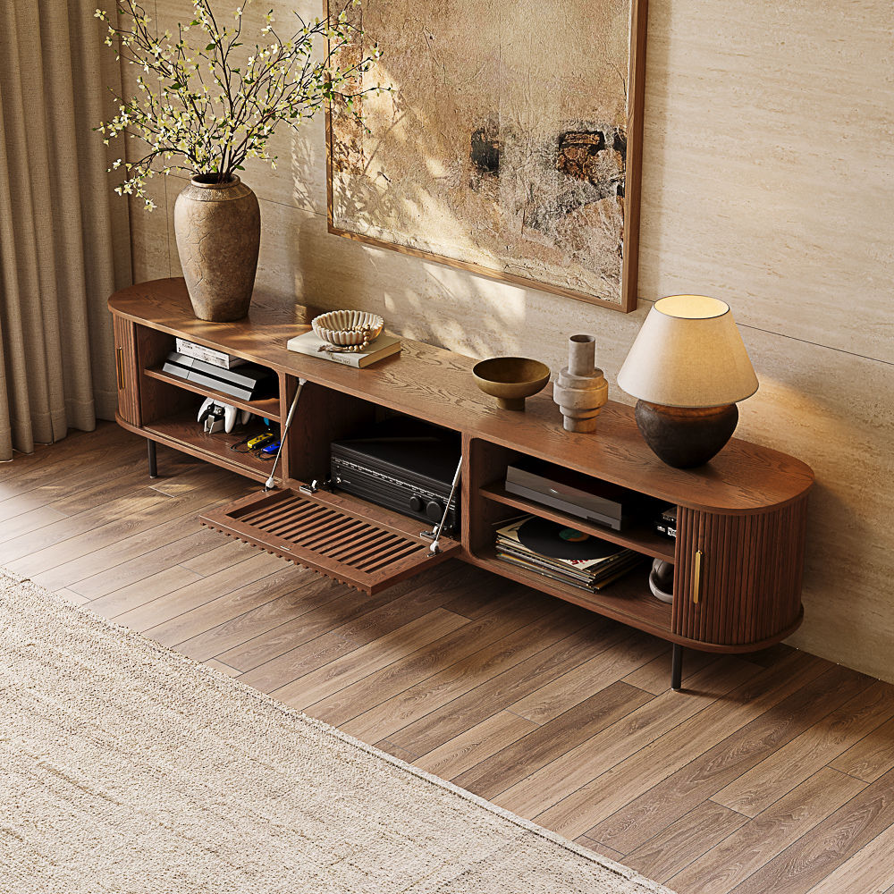 Solid Wood Walnut Color Red Oak Wood TV Stands