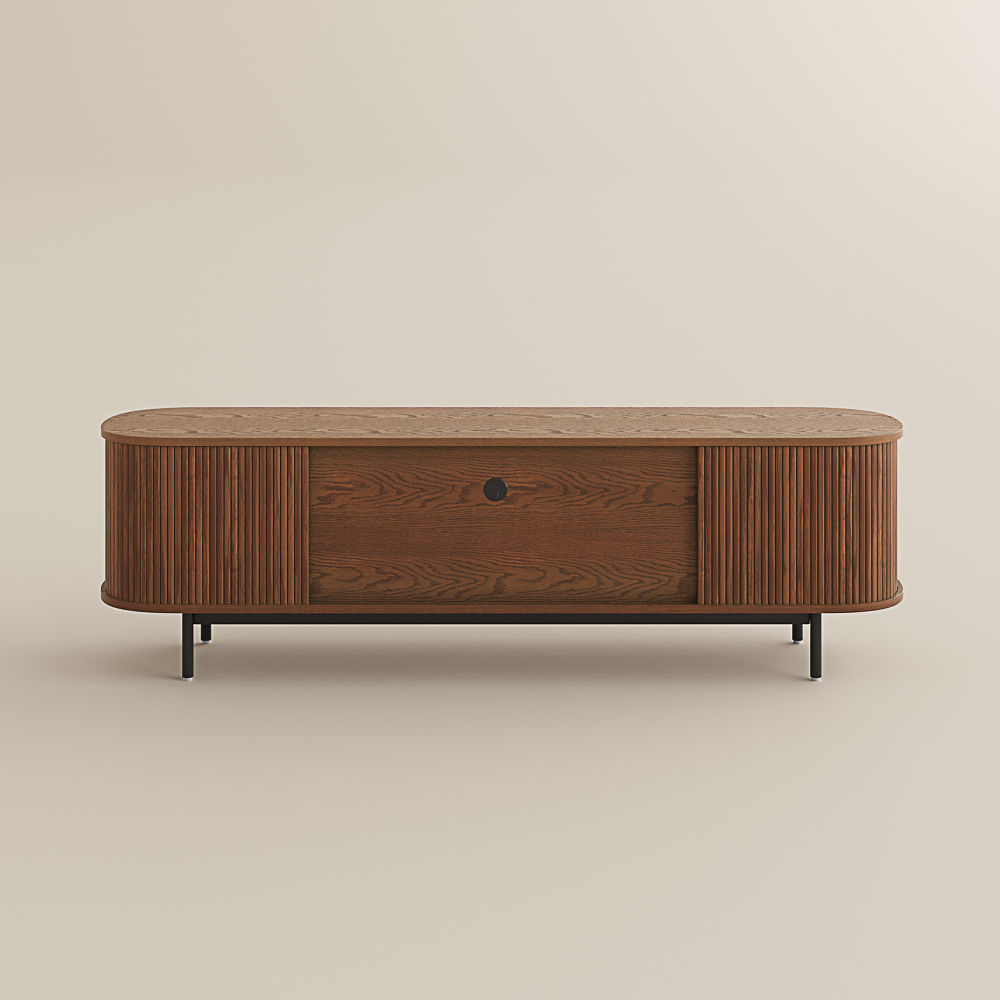 Floor TV Stand Walnut Color Red Oak Wood TV Stands