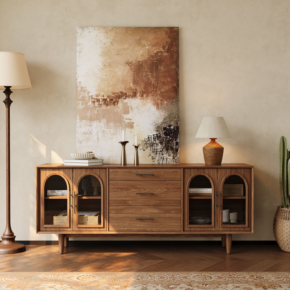 Partly Assemble Walnut Color Engineered Wood TV Stands
