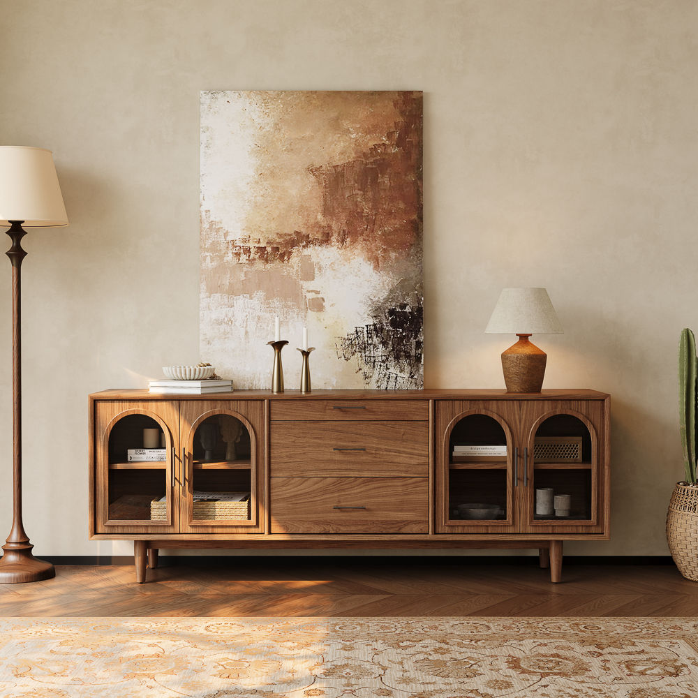 Partly Assemble Walnut Color Engineered Wood TV Stands