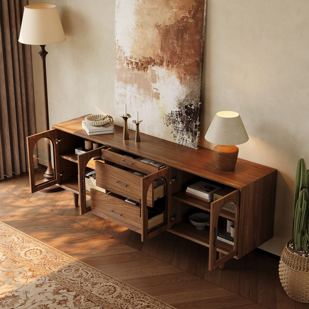 Partly Assemble Walnut Color Engineered Wood TV Stands