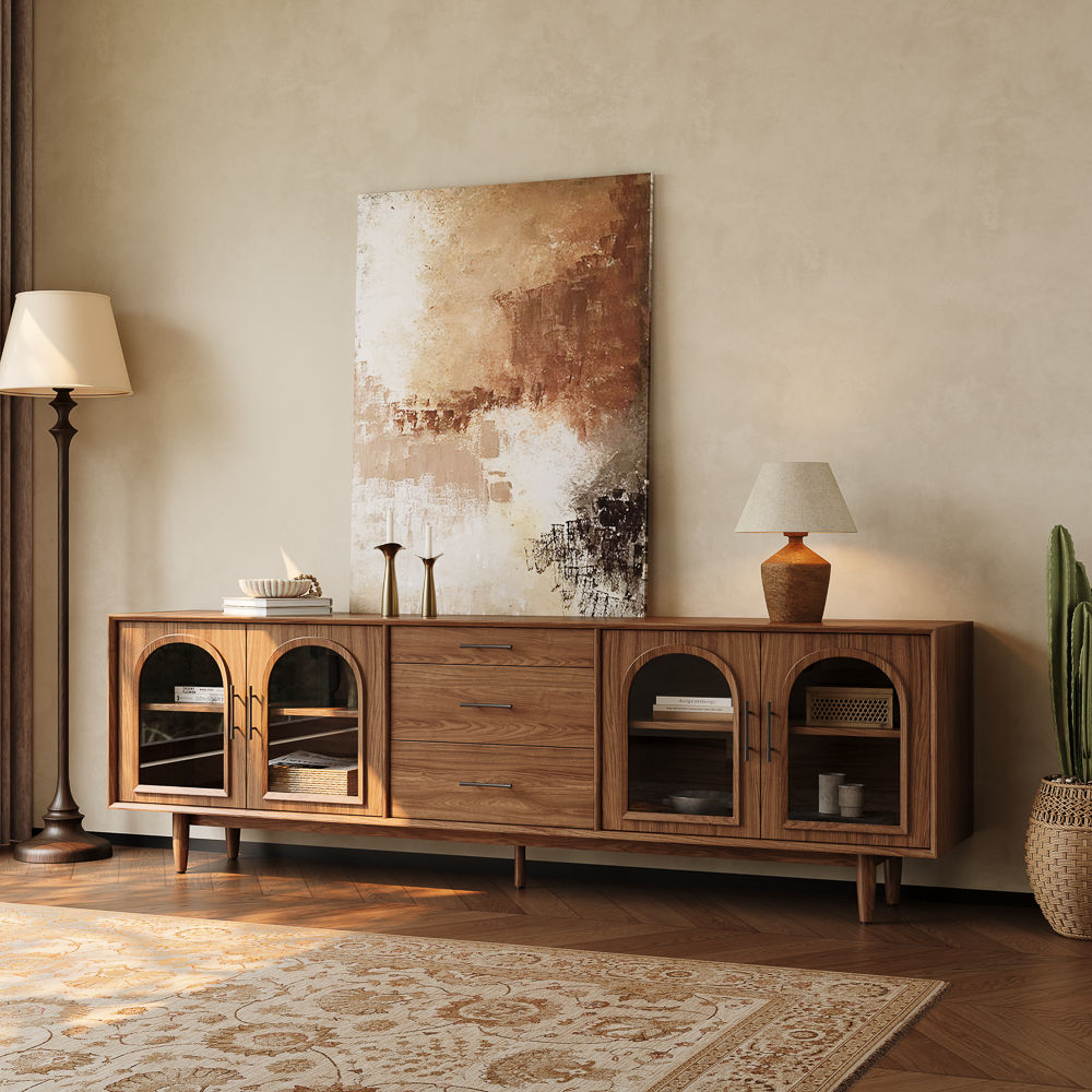 Solid Wood Walnut Color Engineered Wood TV Stands