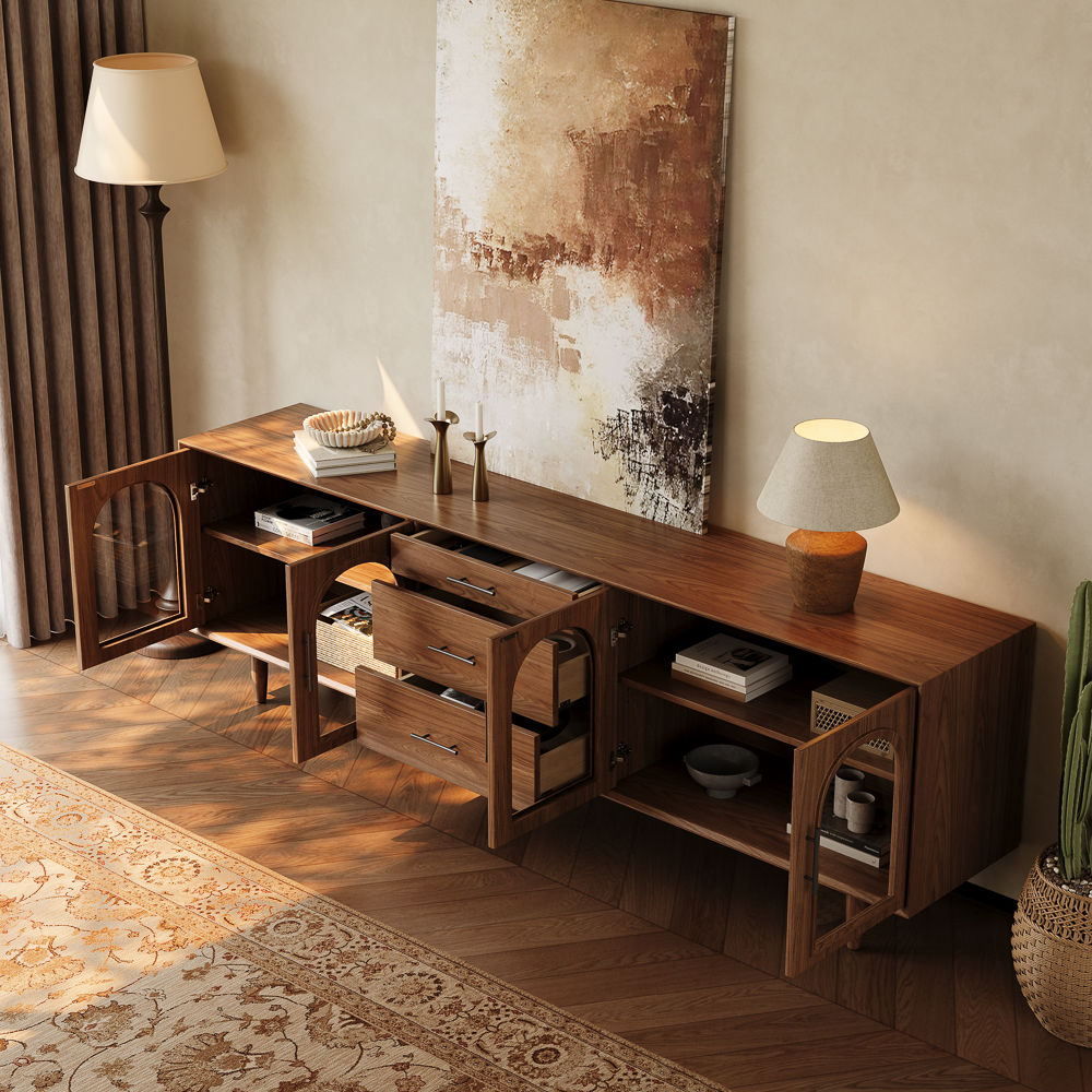 Wood Walnut Color Engineered Wood TV Stands