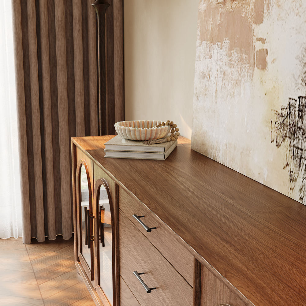 Solid Wood Leg Walnut Color Engineered Wood TV Stands