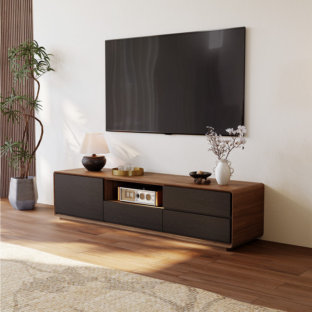 with Cabinets Dark Wood & Black MDF TV Stands