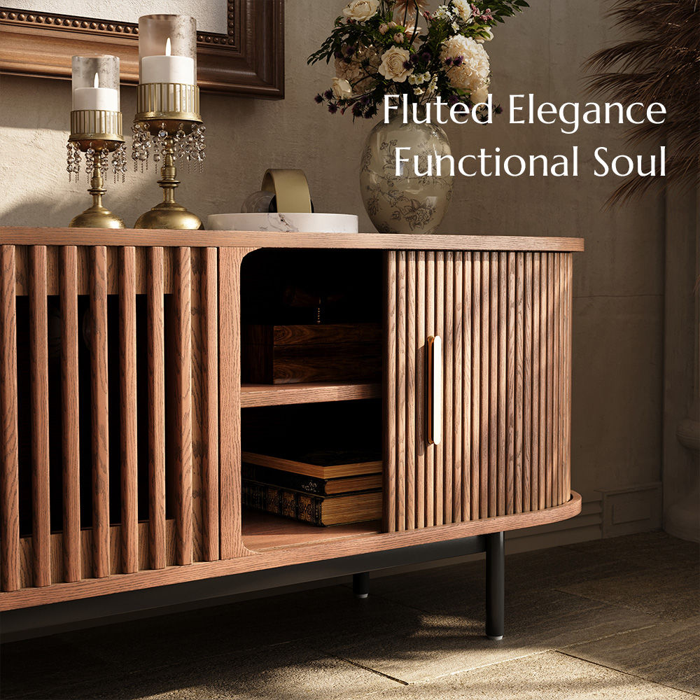 with Storage Walnut Color Plywood TV Stands