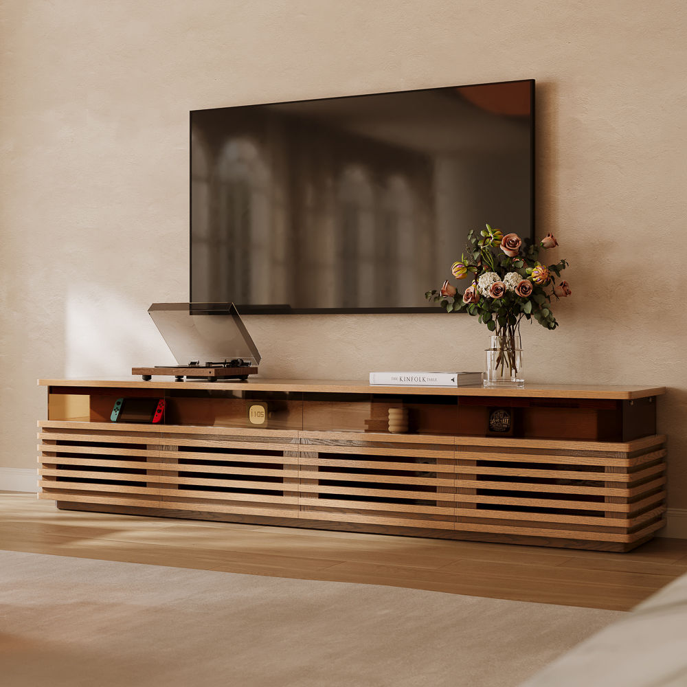 Mid Century Modern Walnut Color Engineered Wood TV Stands