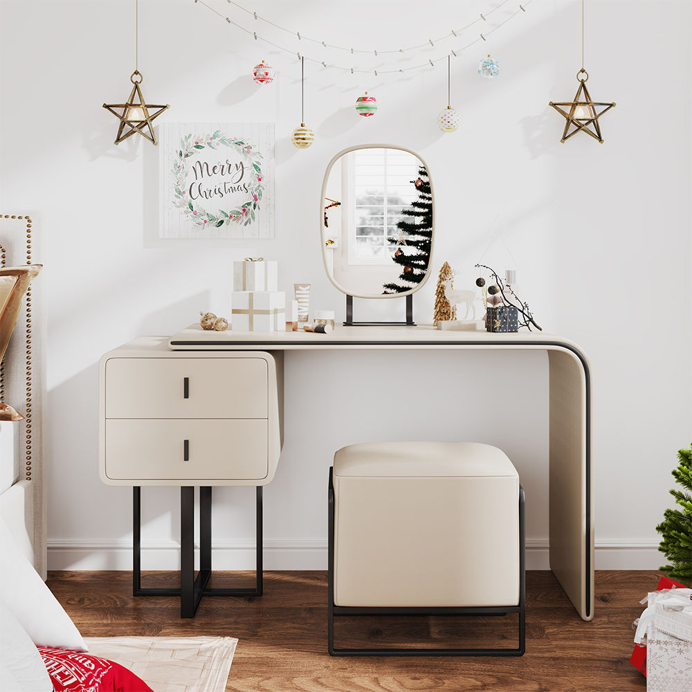 with Chairs Beige MDF Makeup Vanities