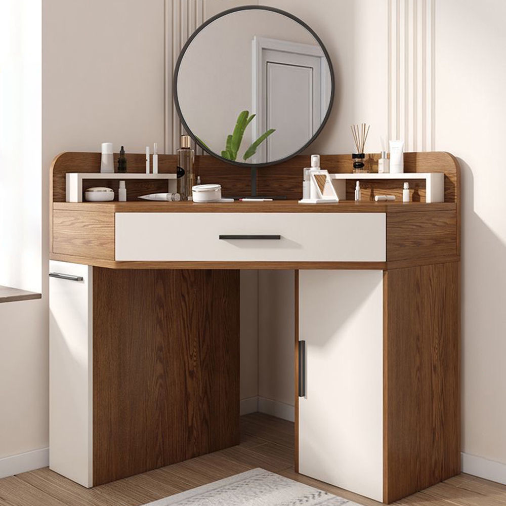 Corner Makeup Vanity Walnut MDF Makeup Vanities