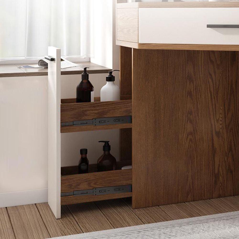 Corner Makeup Vanity Walnut MDF Makeup Vanities