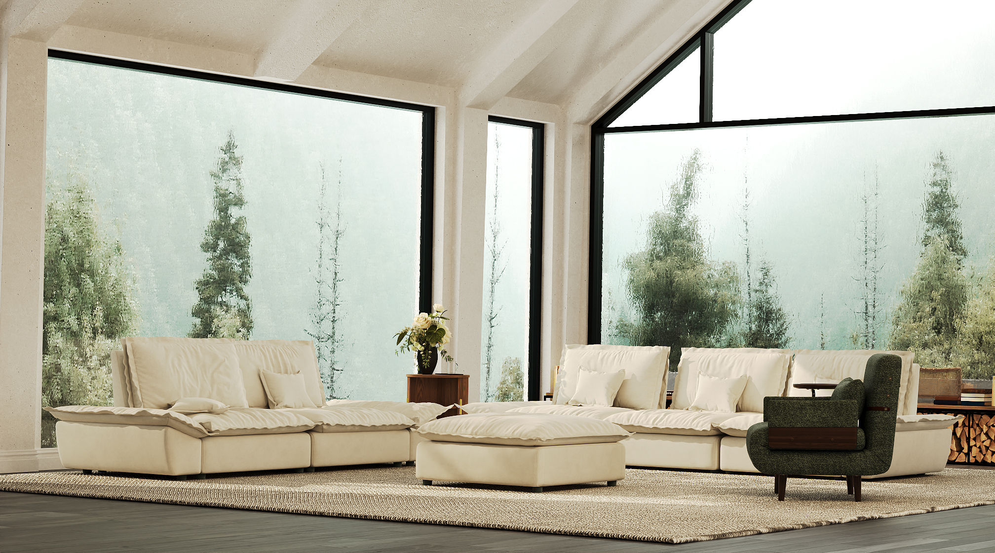 Adjustable Backrest Modular Sofa Set with Ottoman