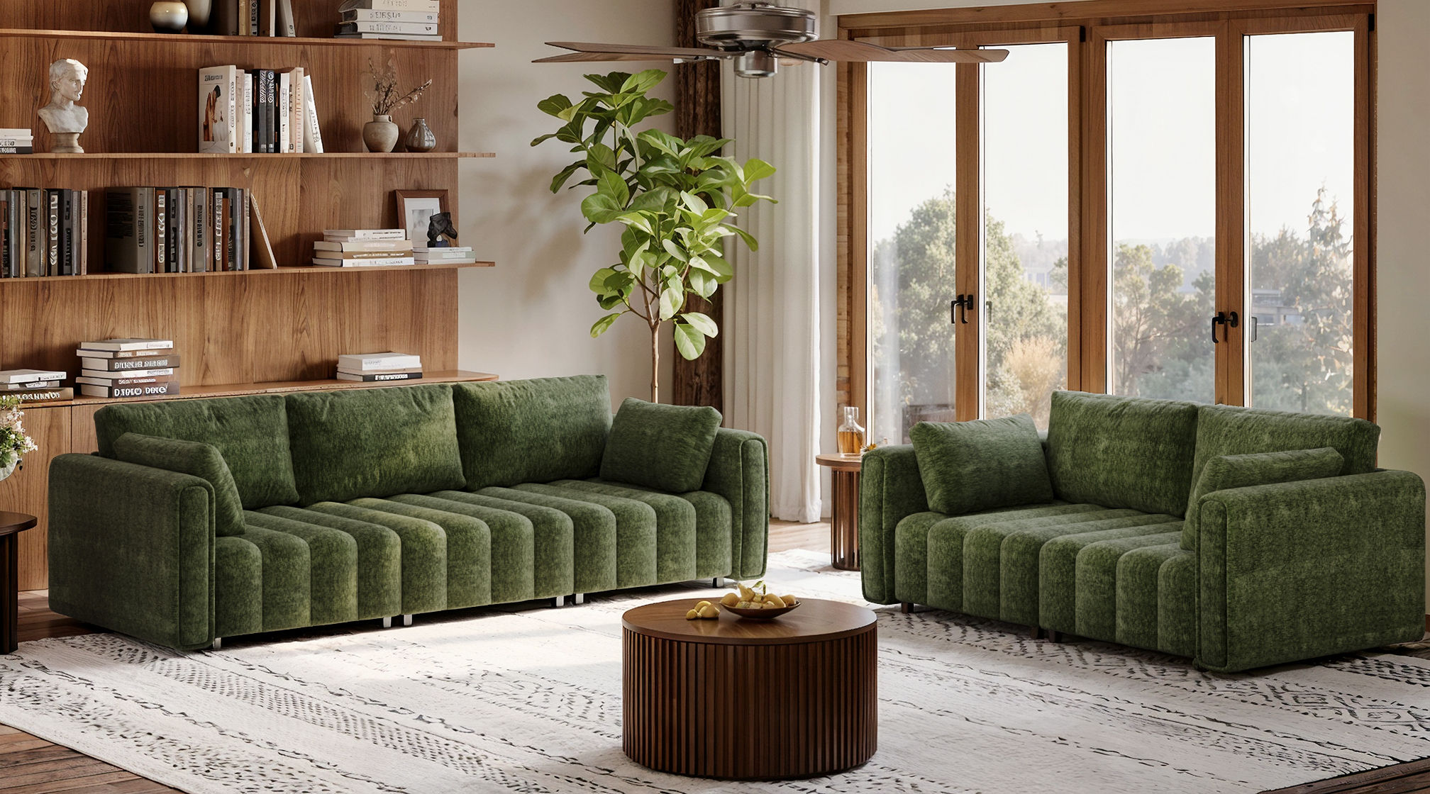 Retro Green Chenille Sofa