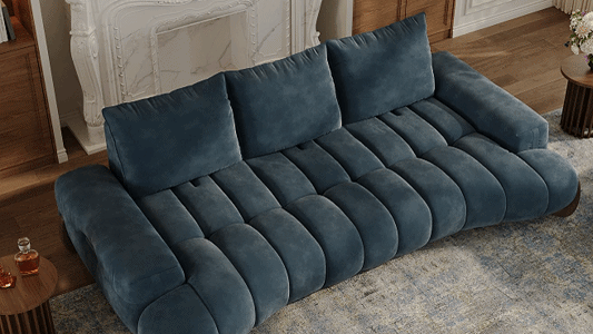Navy blue color fabrics reinforce the design of our sofas