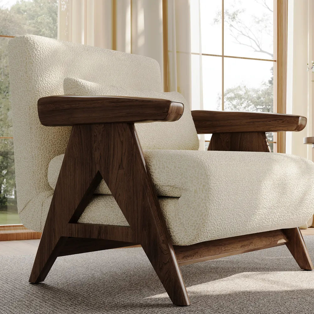 Mid-Century-Modern Walnuss & Weiß Stoff Stühle