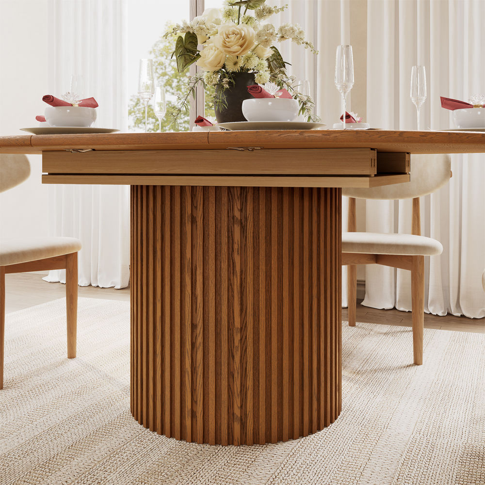 Curved Walnut Color MDF Extendable Dining Tables