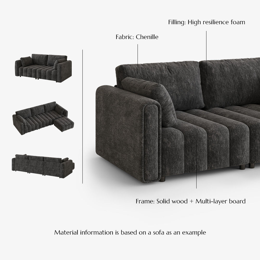 Apartment Black Chenille Sofa Set