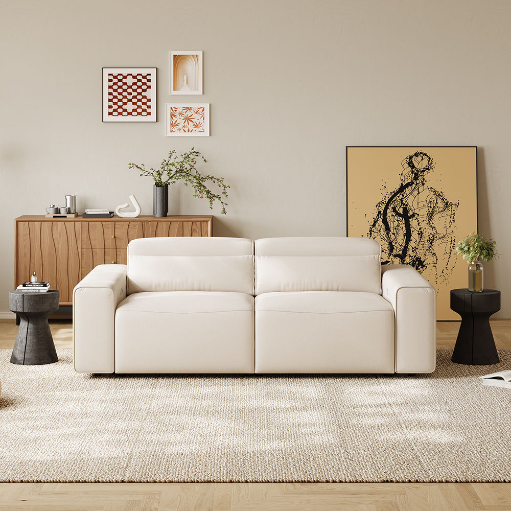 Power Outlet Beige Eco-friendly Microfiber Leather Modular Sofas