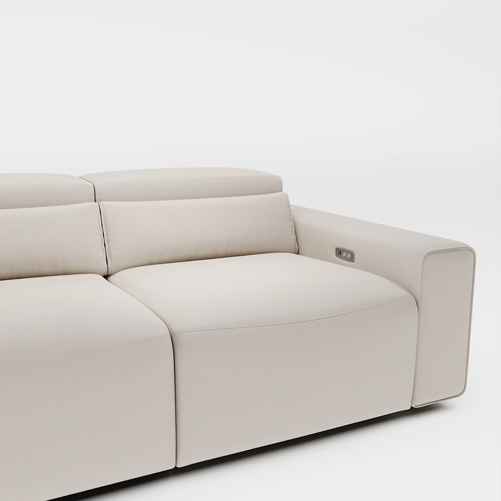 3 Seaters Beige Eco-friendly Microfiber Leather Modular Sofas