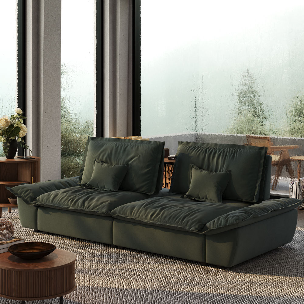 Partly Assemble Green Suede Fabric Modular Sofas