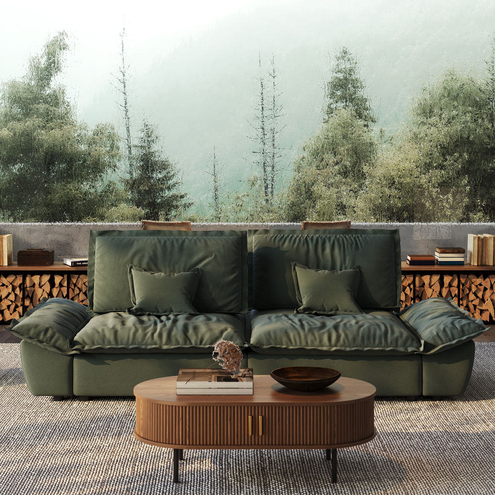 Partly Assemble Green Suede Fabric Modular Sofas