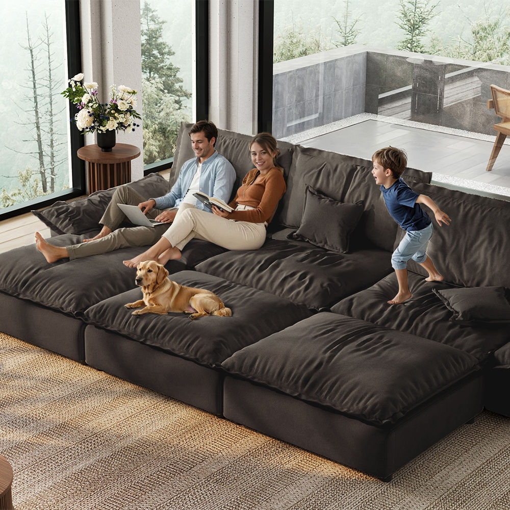 Adjustable Gray Suede Fabric Modular Sofas