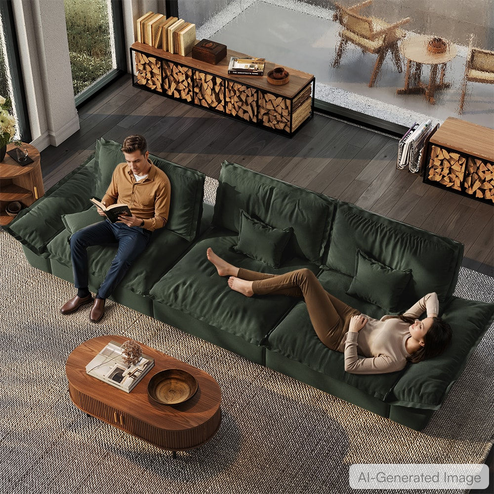 Modern Brown Suede Fabric Modular Sofas