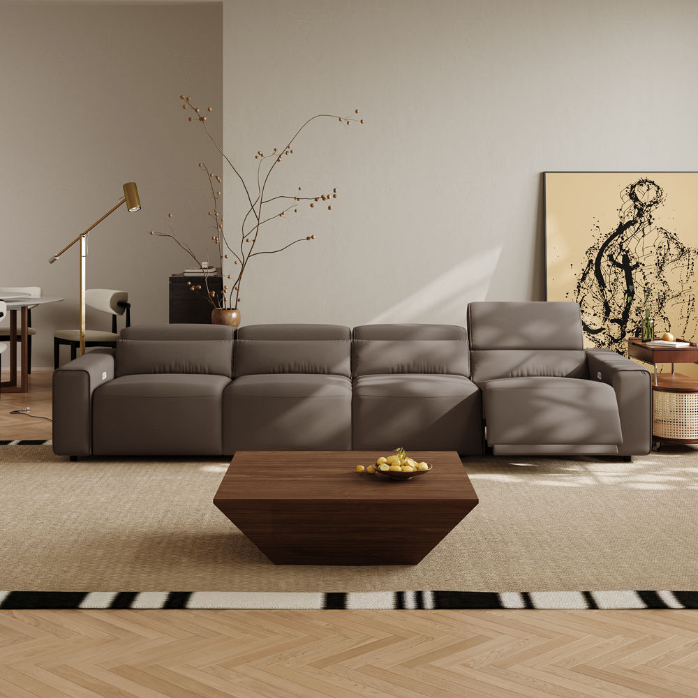 Living Room Light Brown Eco-friendly Microfiber Leather Modular Sofas