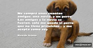 Me compré unos cuantos amigos, una novia, y un perro. Los amigos y la novia se fueron, sólo me quedó el perro que no tiene prejuicios... y me acepta como soy
