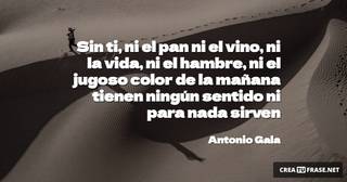 Sin ti, ni el pan ni el vino, ni la vida, ni el hambre, ni el jugoso color de la mañana tienen ningún sentido ni para nada sirven