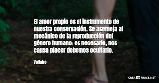 El amor propio es el instrumento de nuestra conservación. Se asemeja al mecánico de la reproducción del género humano: es necesario, nos causa placer debemos ocultarlo.