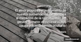 El amor propio es el instrumento de nuestra conservación. Se asemeja al mecánico de la reproducción del género humano: es necesario, nos causa placer debemos ocultarlo.