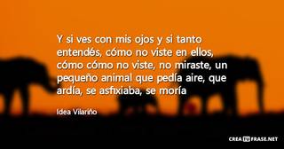 Y si ves con mis ojos y si tanto entendés, cómo no viste en ellos, cómo cómo no viste, no miraste, un pequeño animal que pedía aire, que ardía, se asfixiaba, se moría