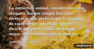 La estructura animal, considerada como máquina aunque cumpla funciones diversas es más perfecta que la máquina de vapor mejor concebida. Quiere decirse que puede rendir un trabajo mayor con el mismo gasto de energía