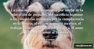 La solución puede alcanzarse por medio de la adoración de animales, del sacrificio humano o las conquistas militares, por la complacencia en la lujuria, el renunciamiento ascético, el trabajo obsesivo, la creación artística, el amor a Dios y el amor al Hombre