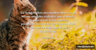 Un hombre libre otro hombre libre y es el mismo animales exaltados ante el miedo con máscara de barro muertos prisioneros locos todos los ausentes. Pero tú por qué no estás aquí tú para despertarme