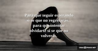 Para que seguir esperando si se que no regresarás... para que intentar olvidarte si se que no volverás.