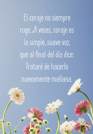 El coraje no siempre ruge. A veces, coraje es la simple, suave voz, que al final del día dice: Trataré de hacerlo nuevamente mañana.