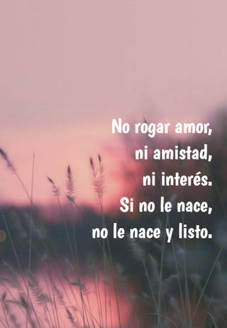 No rogar amor,  ni amistad,  ni interés.  Si no le nace,  no le nace y listo.