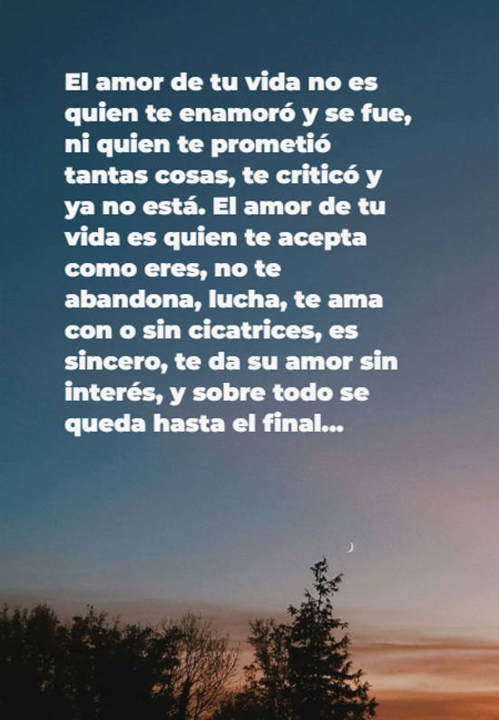 Frase #820227: El amor de tu vida no es quien te enamoró y se fue, ni ...
