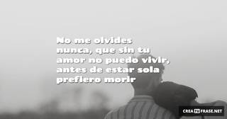 No me olvides nunca, que sin tu amor no puedo vivir, antes de estar sola prefiero morir
