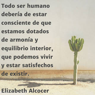 Todo ser humano debería de estar consciente de que estamos dotados de armonía y equilibrio interior, que podemos  vivir y estar satisfechos de existir.  Elizabeth Alcocer
