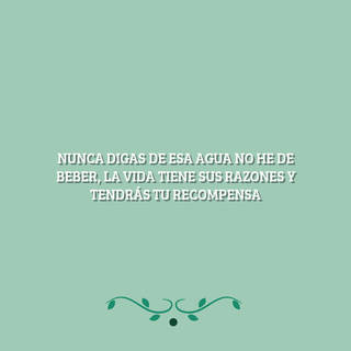 Nunca digas de esa agua no he de beber, la vida tiene sus razones y tendrás tu recompensa
