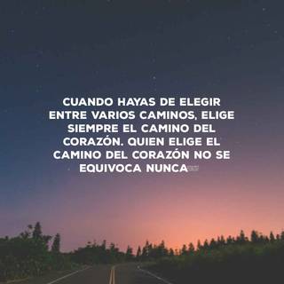 Cuando hayas de elegir entre varios caminos, elige siempre el camino del corazón. Quien elige el camino del corazón no se equivoca nunca"   Proverbio sufí