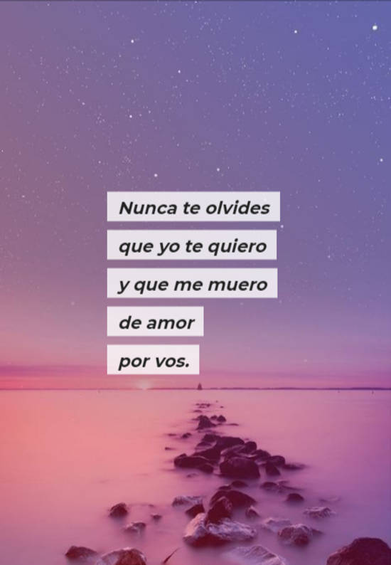 Crea Tu Frase – Frase #61953: Nunca te olvides que yo te quiero y que me  muero de amor por vos.