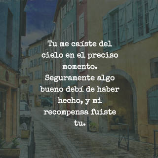 Tu me caíste del cielo en el preciso momento. Seguramente algo bueno debí de haber hecho, y mi recompensa fuiste tu.