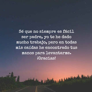 Sé que no siempre es fácil ser padre, yo te he dado mucho trabajo, pero en todas mis caídas he encontrado tus manos para levantarme. ¡Gracias!