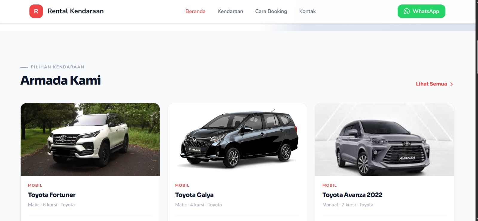 Web Rental Mobil & Sistem Reservasi WhatsApp