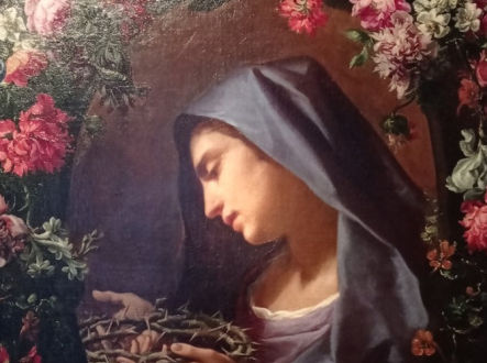 Panna Marie bolestná v květinové kartuši (Lorenzo Pasinelli a Margherita Caffi)
